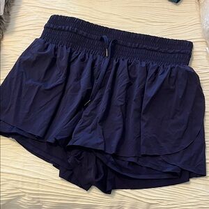 Women’s Navy Blue Elastic Waist Running Shorts